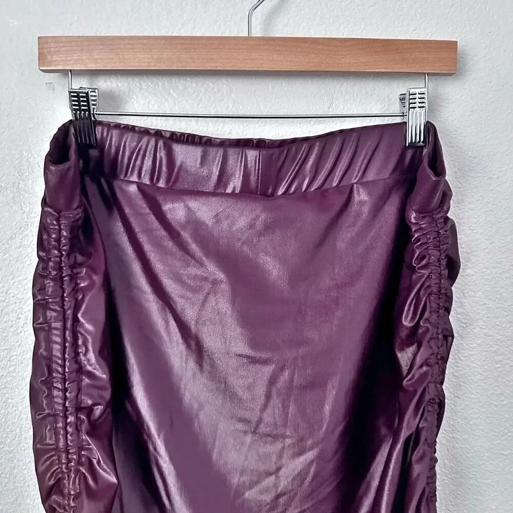 ZELIE FOR SHE | NWT‎ Drawstring City Sleek Faux Leather Skirt Merlot Maroon | 1X